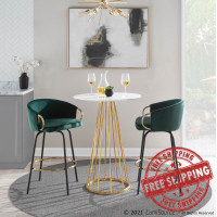 Lumisource B26-CLAIRE BKVGN2 Claire Contemporary/Glam Counter Stool in Black Metal and Emerald Green Velvet with Gold Metal Accent - Set of 2